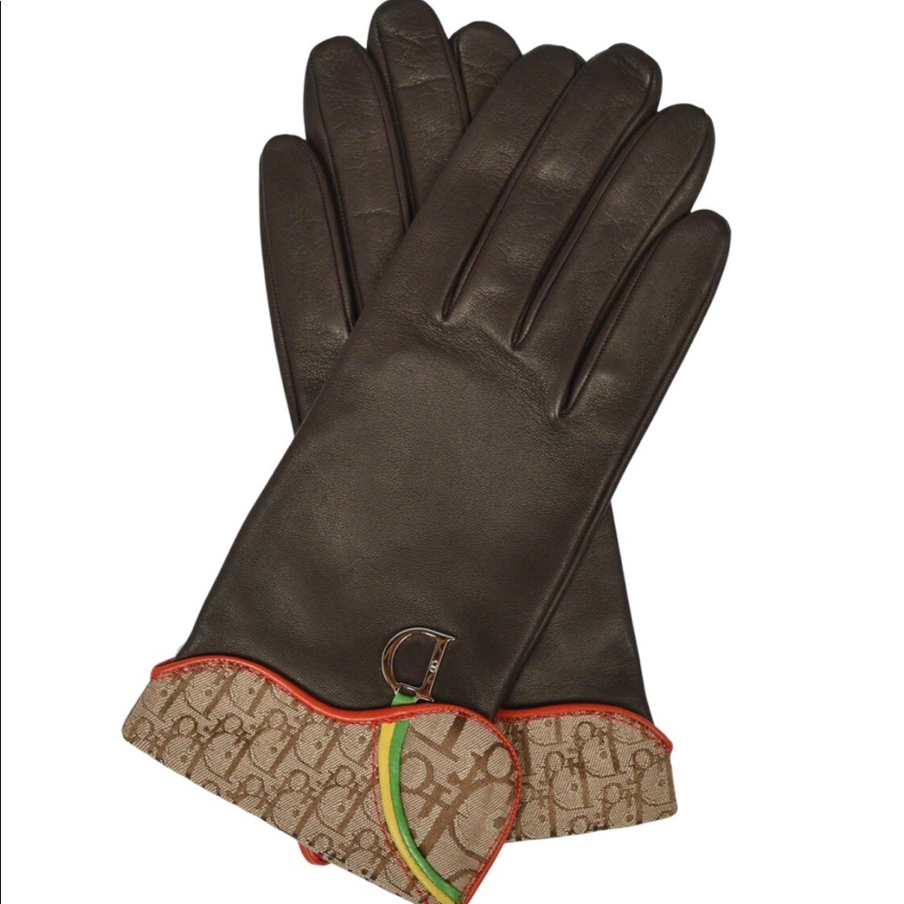 COPY - Christian Dior Brown Leather Rasta Gloves